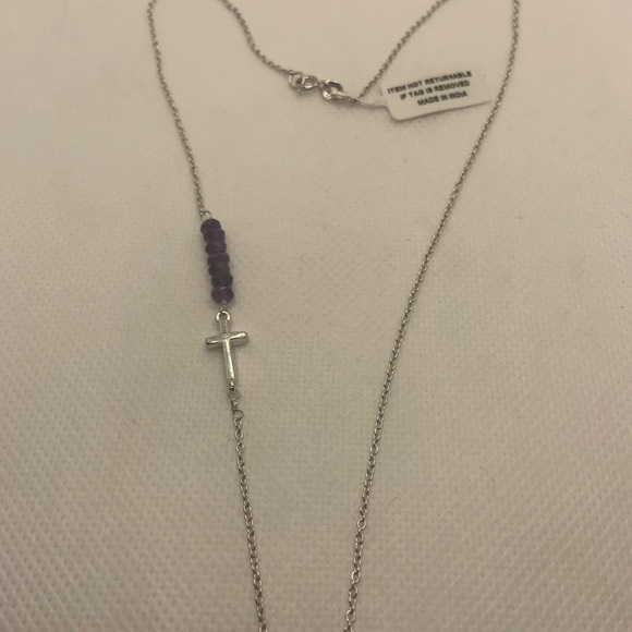 AMETHYST, SIDE CROSS STERLING SILVER NECKLACE - Picture 3 of 8